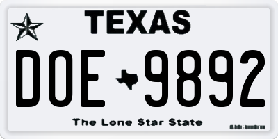 TX license plate DOE9892