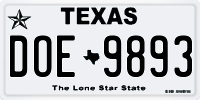 TX license plate DOE9893
