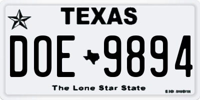 TX license plate DOE9894