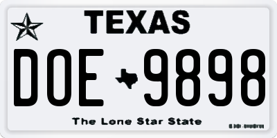 TX license plate DOE9898