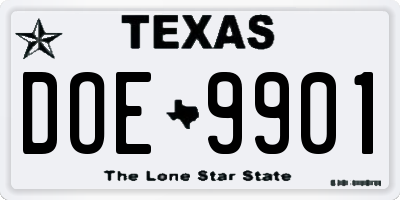 TX license plate DOE9901