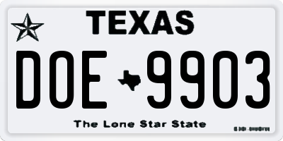 TX license plate DOE9903