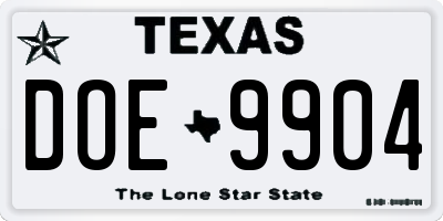 TX license plate DOE9904