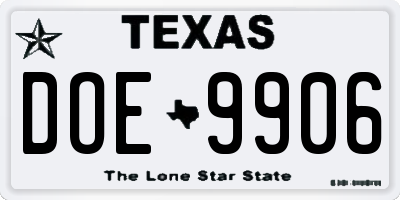 TX license plate DOE9906