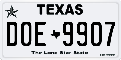 TX license plate DOE9907