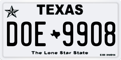 TX license plate DOE9908
