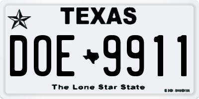 TX license plate DOE9911