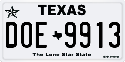 TX license plate DOE9913