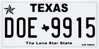 TX license plate DOE9915