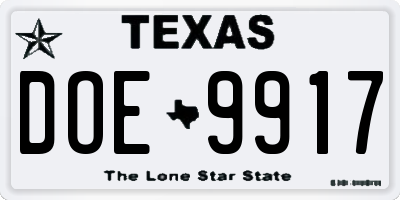 TX license plate DOE9917
