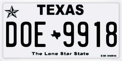 TX license plate DOE9918
