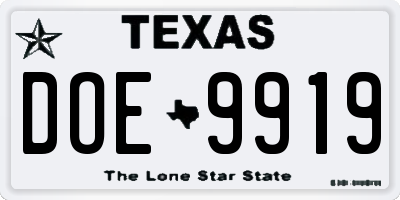 TX license plate DOE9919