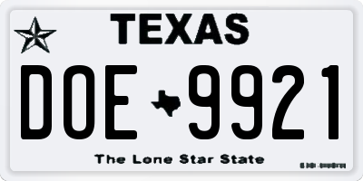 TX license plate DOE9921