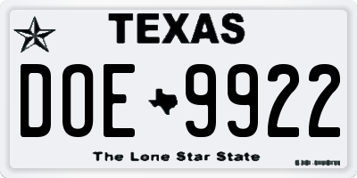 TX license plate DOE9922