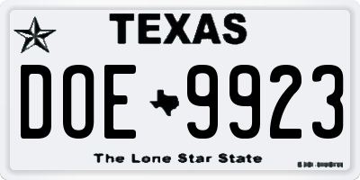 TX license plate DOE9923