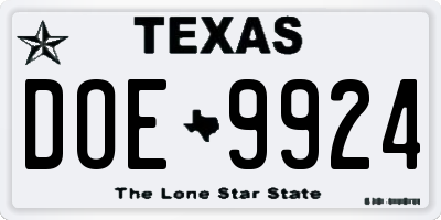 TX license plate DOE9924