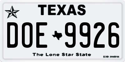 TX license plate DOE9926