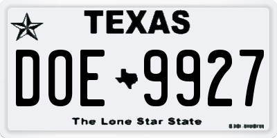 TX license plate DOE9927