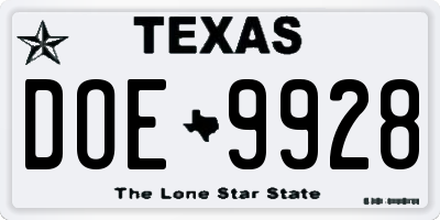 TX license plate DOE9928