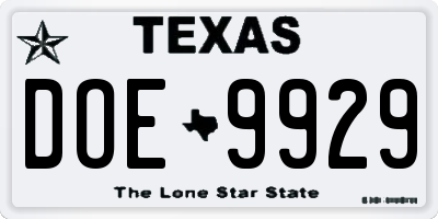 TX license plate DOE9929