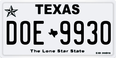 TX license plate DOE9930