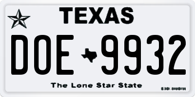 TX license plate DOE9932