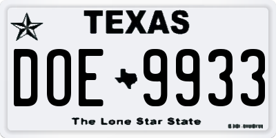 TX license plate DOE9933