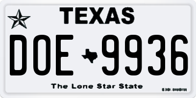 TX license plate DOE9936