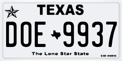 TX license plate DOE9937