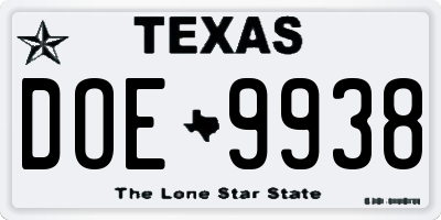 TX license plate DOE9938