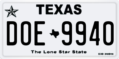 TX license plate DOE9940