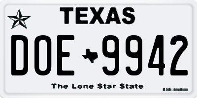 TX license plate DOE9942