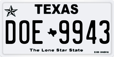TX license plate DOE9943