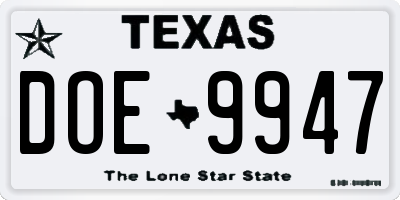 TX license plate DOE9947