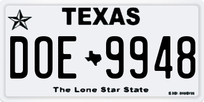 TX license plate DOE9948