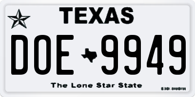TX license plate DOE9949