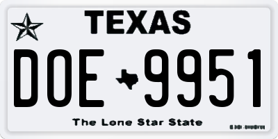 TX license plate DOE9951
