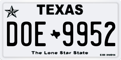 TX license plate DOE9952
