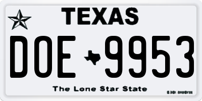 TX license plate DOE9953