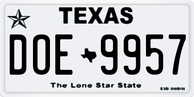 TX license plate DOE9957