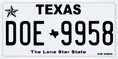 TX license plate DOE9958