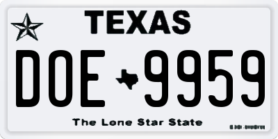 TX license plate DOE9959