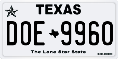 TX license plate DOE9960
