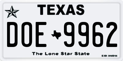 TX license plate DOE9962