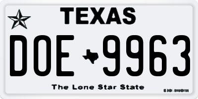 TX license plate DOE9963