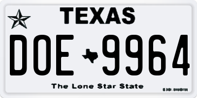 TX license plate DOE9964