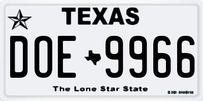 TX license plate DOE9966