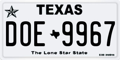 TX license plate DOE9967