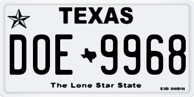TX license plate DOE9968