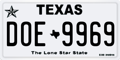 TX license plate DOE9969